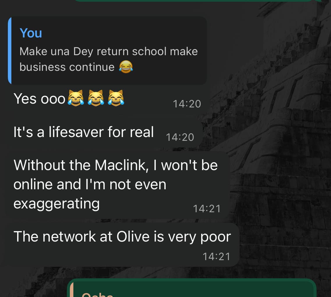 Maclink testimonial screenshot from a student